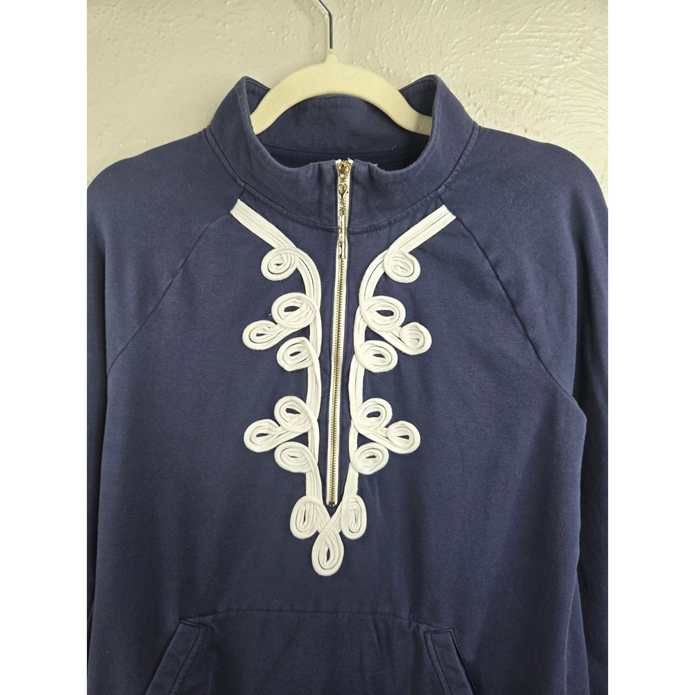 Lilly Pulitzer Skipper Pullover Sweater Small Navy Blue Half Zip Preppy Nautical - Picture 4 of 11